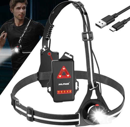 MUPAS Lauflicht | Lauflampe Joggen Einstellbarer Abstrahlwinkel | 500 Lumen | IP65 Wasserdicht | Lange Ausdauer | USB-C Ladenl | Hintere Warnblinkfunktion | Laufen, Spazierengehen, Hundeangeln