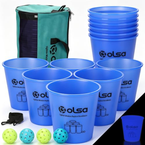 Olsa Yard Pong Outdoor Games - 12 Beer Cup Party Game Set - Luminous Blue