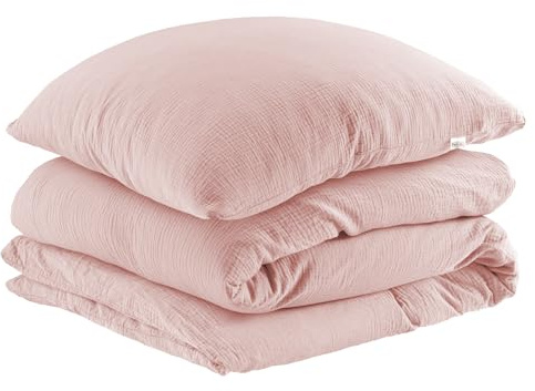 Pure Label Musselin Bettwäsche 135x200 cm mit einem Kissenbezug 40x80 cm aus 100% Baumwolle - Traumhaft weiche, kuschelige Bettwäsche-Sets in rosa aus Musselin
