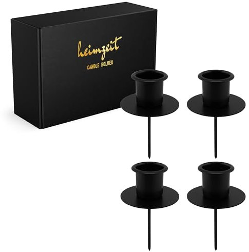 heimzeit Porte-Bougies à Piquer pour Bougies Effilées et Bougies de Table en Métal [4 Pièces, Noir] Design Élégant, Porte-Bougies pour Couronne de l'Avent pour Une décoration intérieure élégante