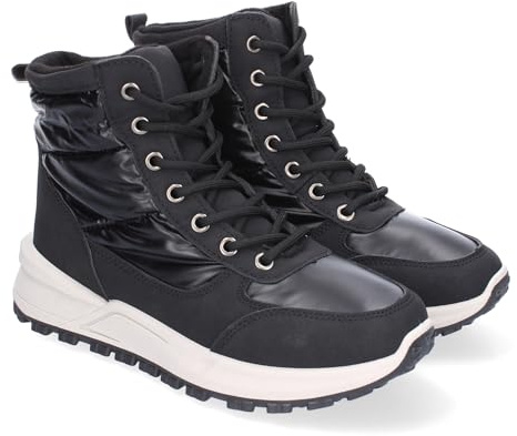 shoes&blues.es 87210 Botines Planos para Mujer, Comodos Material Acolchado, Diseno Moderno y Elegante de Punta Redonda y Cierre de Cordoneras. Negro Talla 39