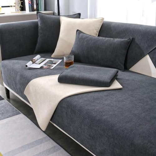 BohrenCL Sofa Überzug, Chenille Sofabezug, Sofa Überwurf, Sofadecke rutschfest, Sofa überwurfdecke, Sofaschutz Katze Hund, Sofa Schutzdecke, Sofadecken Für Sitzfläche, Dunkelgrau, 90 * 160CM