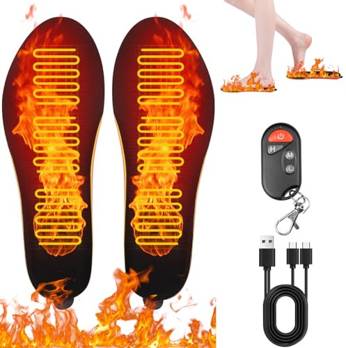 Beheizbare Einlegesohlen mit Fernbedienung, Wiederaufladbar und 3 Warmstufen Wiederaufladbar Beheizbare Sohlen für Herren und Damen (L)