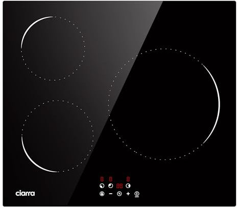 Ciarra CABBIH3-C Plaque Induction - Table de Cuisson Encastrable - Noir - 3 Foyers - 5600W - Verre Microcristallin - Tactile - Minuterie - Verrouillage Enfant