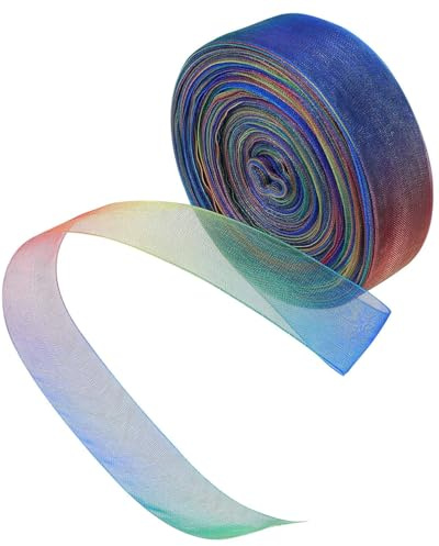 TOZBLEU Cinta de Regalo Arcoíris Ancha,20yarda Cinta Regalo Arcoiris,Cinta de Organza Transparente,Arcoiris Cinta De Arco Lris Transparente,Para DIY Decor Regalos Manualidades Bodas Fiestas Cumpleaños