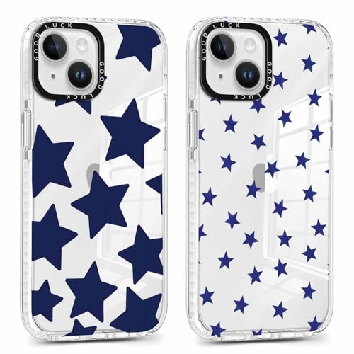 Xylota 2 st fodral för iPhone 14/iPhone 13 6,1 tum, transparent Aesthetisk design stjärna flickor kvinnor fodral, mjukt ultratunt silikon TPU stötdämpare skyddande fodral för iPhone 14, 03