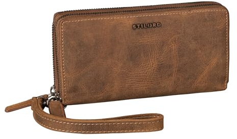 STILORD Poppy 3-in-1 XL Leder Geldbörse Damen Groß mit Handyfach 12 Kartenfächer Doppelter Reißverschluss RFID-Schutz Clutch Echtleder Portemonnaie mit vielen Fächern Farbe:Bergamo - braun