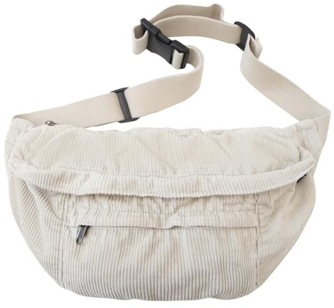 Bauchtasche Damen Herren Cord groß Crossbody Bag Brusttasche Gürteltasche Hüfttasche Umhängetasche für Reisen Schule Arbeit und den täglichen Gebrauch Geschenke, Weiß