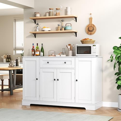 YAIXBNG Multifunktionell köksbuffé – 138 cm skänk med låda, hylldörrar och justerbara hyllor – modern design med tippskydd, perfekt för kök, vardagsrum och sovrum