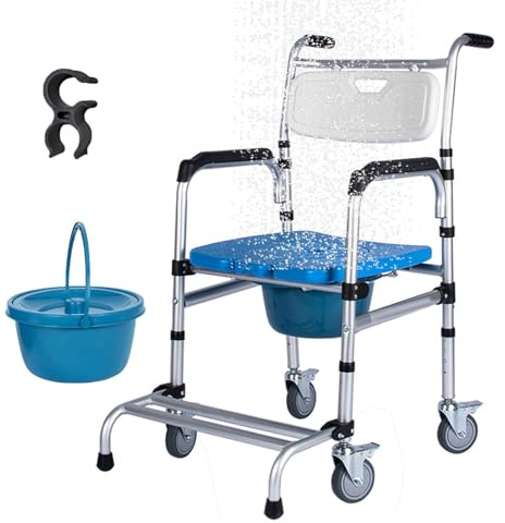 Silla de baño 4 en 1 con ruedas – Silla de ducha regulable e impermeable con asiento extraíble