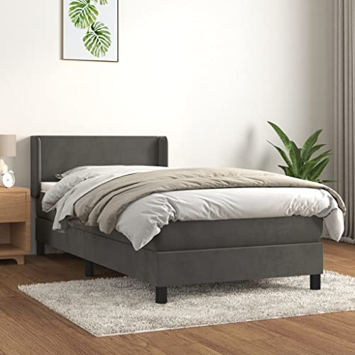 Frdhee Marco de cama para personas mayores, cama con somier con colchón, color gris oscuro, 90 x 200 cm, terciopelo, cama juvenil para habitaciones de invitados y juveniles