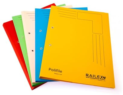 Railex Polifile A4 Folder - Assorted Pack of 10 for Paperwork A4, Lever Arch File and Ring Binder Alternatives with Flexible Spine and Document Wallet, Cardboard Folders with Durable Plastic Prong
