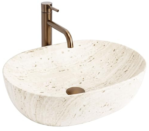 Rea - Lavabo sobre encimera Amelia 48 Travertine Classic - Cerámica - Piedra De Imitación - 48x34,5x13,5 cm