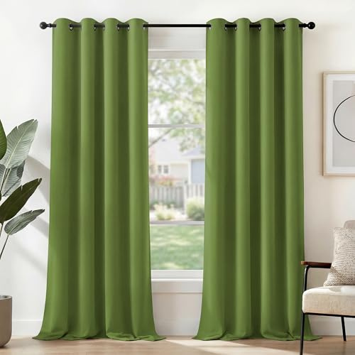 Deconovo Blackout Curtains Super Soft Bedroom Thermal Insulated Energy Saving Kids Curtains for Door 55 x 114 Inch Green 1 Pair
