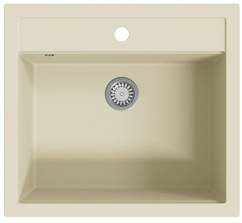 vidaXL Evier de Cuisine Egouttoir Seul Lavabo Encastré Réversible avec Trou de Montage pour Robinet et Distributeur de Savon Intérieur Maison Granit Beige