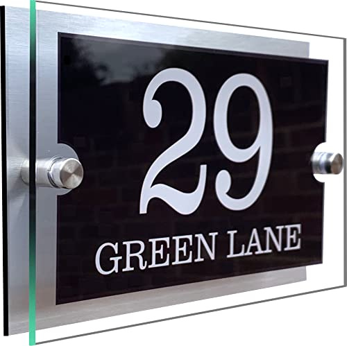 Elegant House Sign Plaque Door Number Street Name Dual Layer Acrylic & Aluminium Composite Black & White