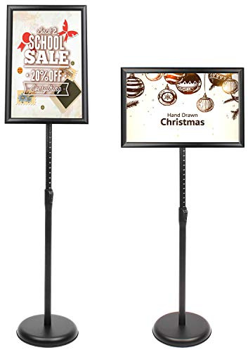 DISPLAYSWORKER Sign Stand, Sign Holder Floor Stand with Heavy Duty Pedestal ,Adjustable Pedestal Poster Stand Aluminum Snap Frame for 8.5 x 11 Inch, Black