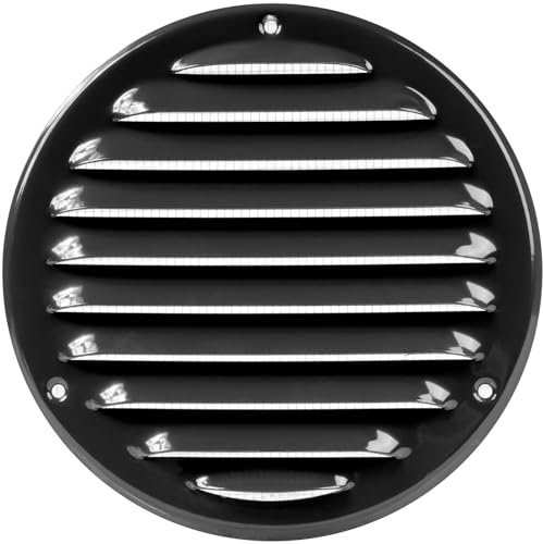 Repa Market Copertura rotonda per bocchetta dell'aria, 12,7 cm (dimensioni di apertura), in acciaio galvanizzato nero, copertura per griglia con schermo a rete/sfiato a parete o soffitto/registro HVAC