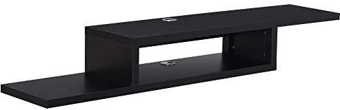 HOMCOM Floating TV Unit, Wall Mounted TV Stand, 2 Cable Holes, Black | Open Shelf, Entertainment Unit, for Living Room