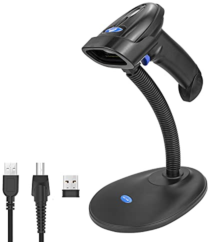 NETUM Bluetooth Barcode Scanner with handsfree stand, Wireless 1D USB Bar Code Reader for Inventory Work with Windows/Mac OS/Linux Computer, IOS, Android NT-1228BC-WS