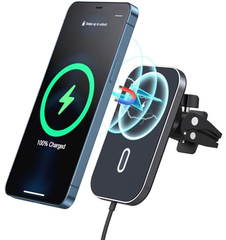 15W Magnetisch Kabellos Handyhalterung Auto Ladegerät, Kompatibel mit MagSafe Air Vent Autohalterung Schnellladegerät, Wireless Charger 360°Drehbar gelten für iPhone 16/15/14/13/12 Pro Max Mini Plus