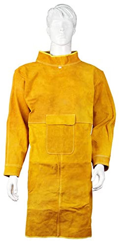 Lederschürze Lederschürze mit Ärmeln, schwer entflammbare Schweißerschürze für die Werkstatt, hitzebeständige Arbeitsschürze zum Grillen (Color : Yellow, Size : 120cm)