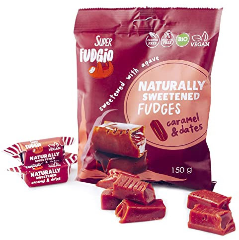 SUPER FUDGiO Caramelle organiche, vegane e senza glutine, caramelle biologiche, senza olio di palma, con latte di cocco biologico e zucchero di cocco, confezione multipla da 150 g, sapore: agave e