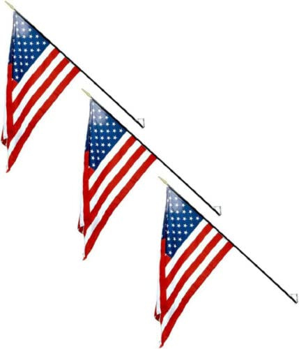 3 PACK USA School Classroom 16X24 Stick Flag SET Steel Wall Bracket (3FT STAFF)