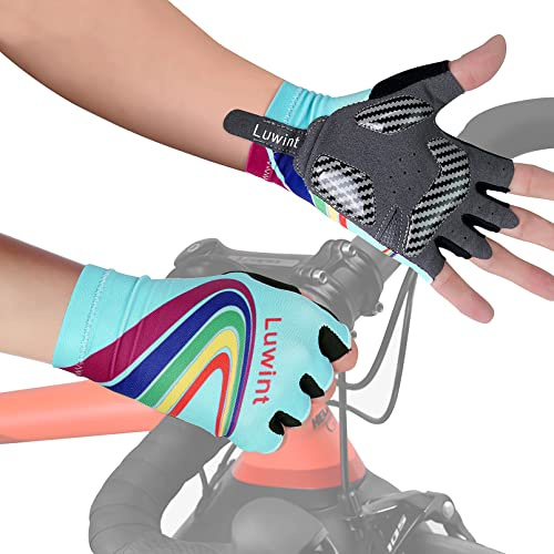 Luwint Sport Gloves for Kids 6-8, Breathable Children Cycling Gloves Boys Girls 6 7 8 Years Gym Gloves for Biking Exercising Running Training Fitness, Rainbow