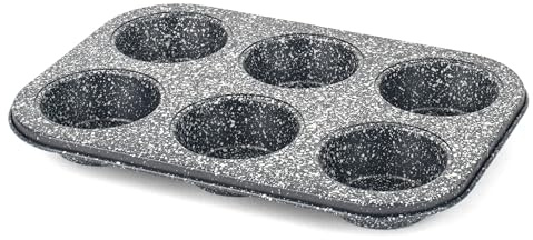 Salter BW07035BRMFOB Megastone Carbon Steel 6 Cup Muffin Pan, Baking Tray, Cake Tin, Non-Stick Coating, PFOA-Free, Oven Safe, Long-Lasting Bakeware, Strong & Durable