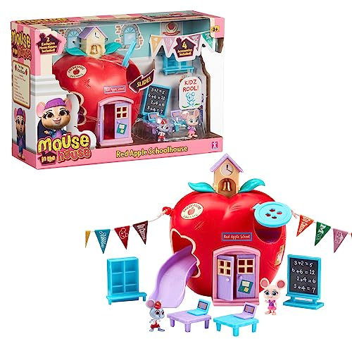 MOUSE IN THE HOUSE, MUN02 School Apple Set with 2 Exclusive Mouse Figurines, Accessories and Stickers that Glow in the Dark Toys for Children aged 3 Years and Above