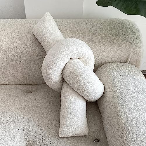 Yooname White Knot Pillow Long Shaped Soft Knot Plush Pillow Cushion Home Decoration Throw Pillows for Sofa Bedroom Car Office Gift