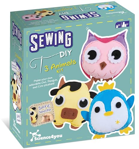Science4you Kit de Costura para Niños de 6+ Años - Crea tus Propios Peluches, Crea 3 Animales diferentes, Kit de Manualidades con Aguja Segura, Regalo de Juguete para Niños y Niñas de 6 7 8+ Años