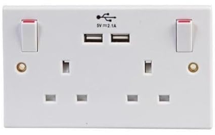 iSeventy9 Double Wall Plug Socket 2 Gang 13A with 2 USB Charger Port Outlets Plate White