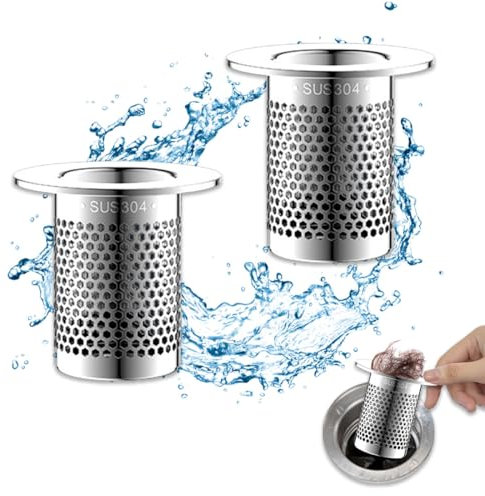 Plstod 2 Stück Abflusssieb, 5cm Silbrig Haarsieb Dusche, Sieb Dusche Abfluss Haare, Edelstahl Abfluss Sieb, Einsetzbar für Küche, Bad, Balkonbodenablauf, Anwendbarer Lochdurchmesser 33mm-55mm