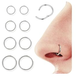 Diamday 8pcs Nariz Anillos Aro Pendientes 16G/18G Clicker Piercing Nariz 316L Acero Quirúrgico Septum Anillo Piercing Oreja Labio Anillo Tragus Hélice Daith Cartílago Rook Pendientes 6mm/8mm/10mm/12mm