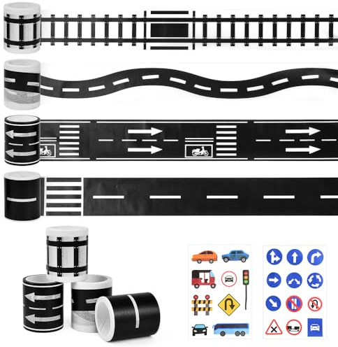 ADERTOS 6 PCS Pegatinas de Carreteras Infantiles Pegatinas de Señales de Tráfico Cinta Carretera Adhesiva Niños Washi Tape Carretera para Jugar y Decorar para Juego Manualidades y Scrapbooking