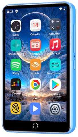 Lecteur Mp3 avec Spotify, Lecteur Mp3 ZAQE 80GB avec Bluetooth et WLAN，Lecteur avec Musique Amazon, Audible,Deezer, écran Tactile 4 Pouces, Lecteur Mp4 pour Enfants(Bleu)