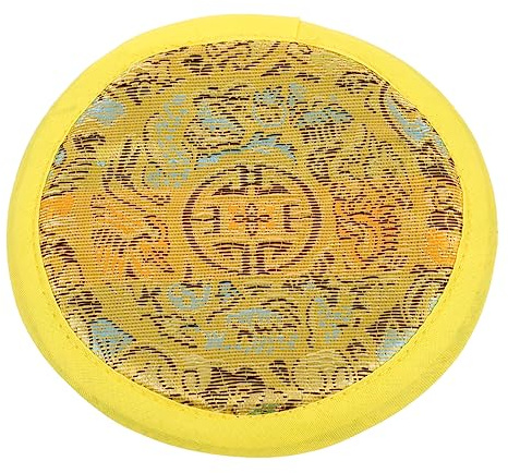 Hoement Klangschalenmatte Buddha Handgenähte aus Baumwollstoff in Gelb Klangschalenkissen Tragbar und Einfach zu Reinigen für Meditation und Buddhistische Rituale