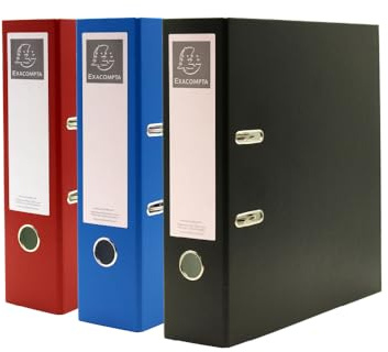 Exacompta A4 Lever Arch File, 75mm, Office Ring Binder, Assorted, Pack of 3 (Black, Blue, Red) Stationery Folders for Paperwork and Document Organisation- 227/0000Z