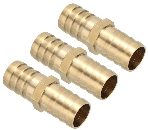 PATIKIL 19mm(3/4) Conector de Manguera de Latón, 3pcs Recto Unión Acoplador Púas de Latón 2 Vías Conectores de Empalme Conexión para Tuberías de Agua y Combustible Grifo Jardín