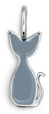 SINGULARU - Charm Salem Gato Enamel Gris. Colgante en Latón con Acabado en Baño de Rodio. Reversible con Detalles en Esmalte Gris y con Cierre Asa. Joyas para Mujer