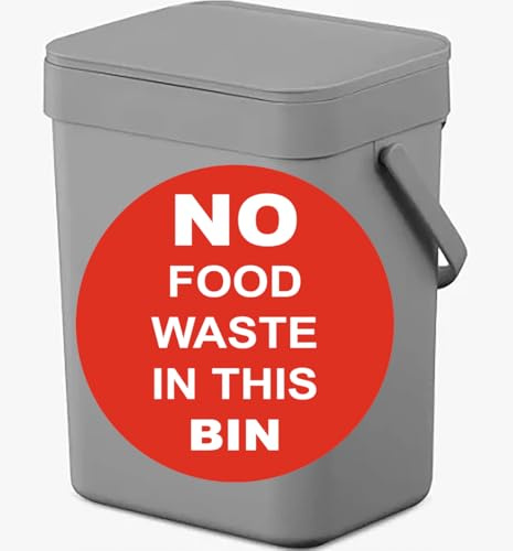 Recycle No Food Waste In This Bin WRAP Safety Circular Sign Self Adhesive Gloss Decal Sticker 125mm x 125mm