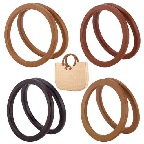PH PandaHall 8 asas redondas planas para bolsos, 4 colores, asas de madera de 13,6 a 14 cm, anillo decorativo, repuesto para bolsas tejidas hechas a mano, bolsos, bolsos de mano