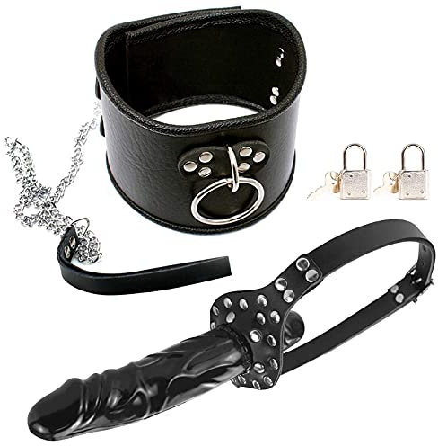 TRQOYTU Bocca Bavaglio Collare Dildo Ball Gag Con Lucchetto E Catena SM Bondage Restraint Set Regolabile Con Serratura Fetish Sex Toy Per Coppia