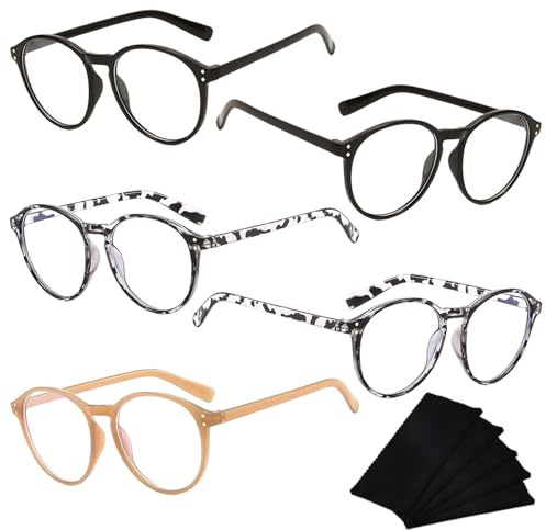 5 Pack Blue Light Blocking Glasses for Kids, Anti-UV Clear Lens Fashion Eyewear for Homework, TV, Screens, with 5 Microfiber Cloths