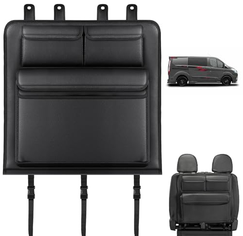 ZWPARTS Organiseur de Coffre pour Ford Transit Custom, Protection de Dossier de Siège Pliable avec 3 Poches Grande Capacité, Facile À Installer Idéal pour Voyages et Quotidien