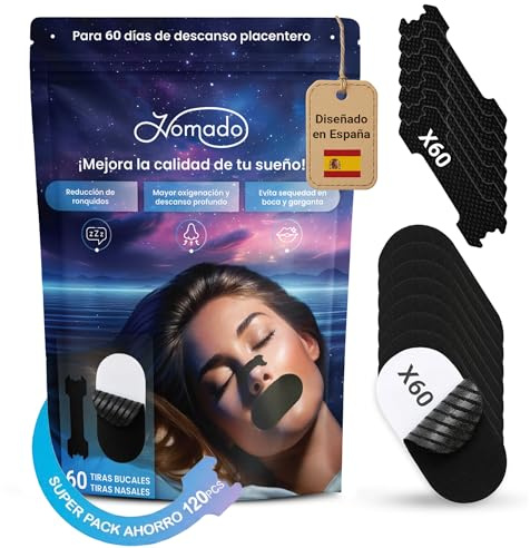 SUPER PACK AHORRO Antironquidos 120 Unidades (60 tiras nasales y 60 cintas bucales)- Mejora la Respiración y el Sueño - Hipoalergénicas - Adhesivo Suave y Duradero- Válido uso Deportivo
