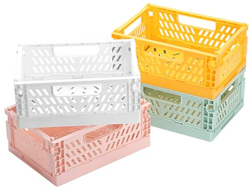 PIANKEKE 4 Pz Cassette Plastica Pieghevoli, Cesto Cassetta Pieghevole in Plastica, Contenitore Plastica Pieghevole, Scatola Portaoggetti Pieghevole per ufficio, cucina, bagno, armadietto organizer