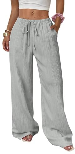 Linen Style Wide Leg Pants for Women Natural Bast Fiber High Waisted Palazzo Trousers Summer Breathable Lightweight Flowy Beach Casual Pants